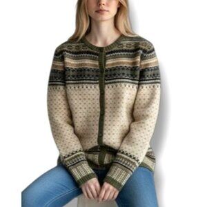 Vintage Fair Isle Lambswool Cardigan Nordic Knit Sweater